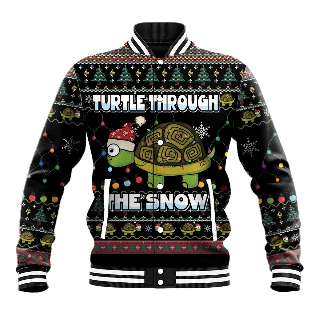 Turtle Through The Snow Christmas Baseball Jacket - Wonder Print Shop