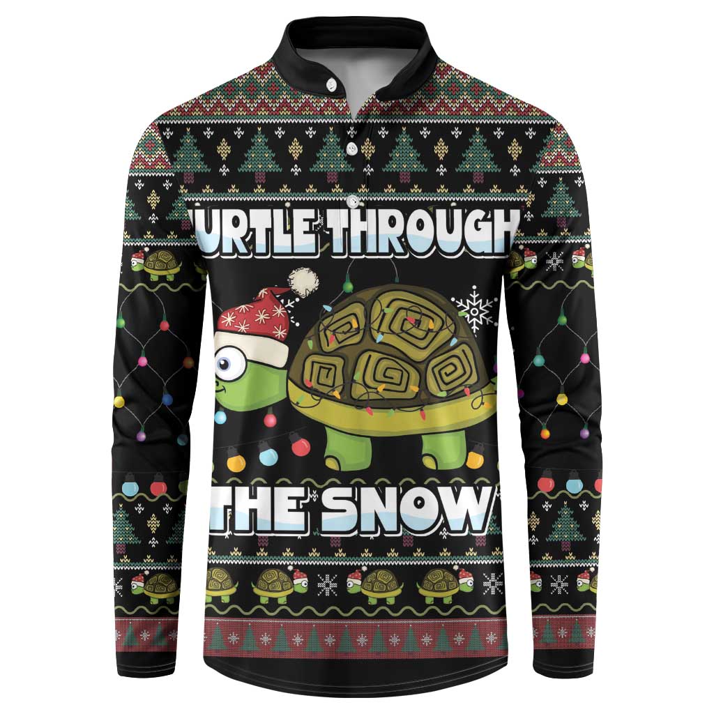 Turtle Through The Snow Christmas Button Sweatshirt - Wonder Print Shop