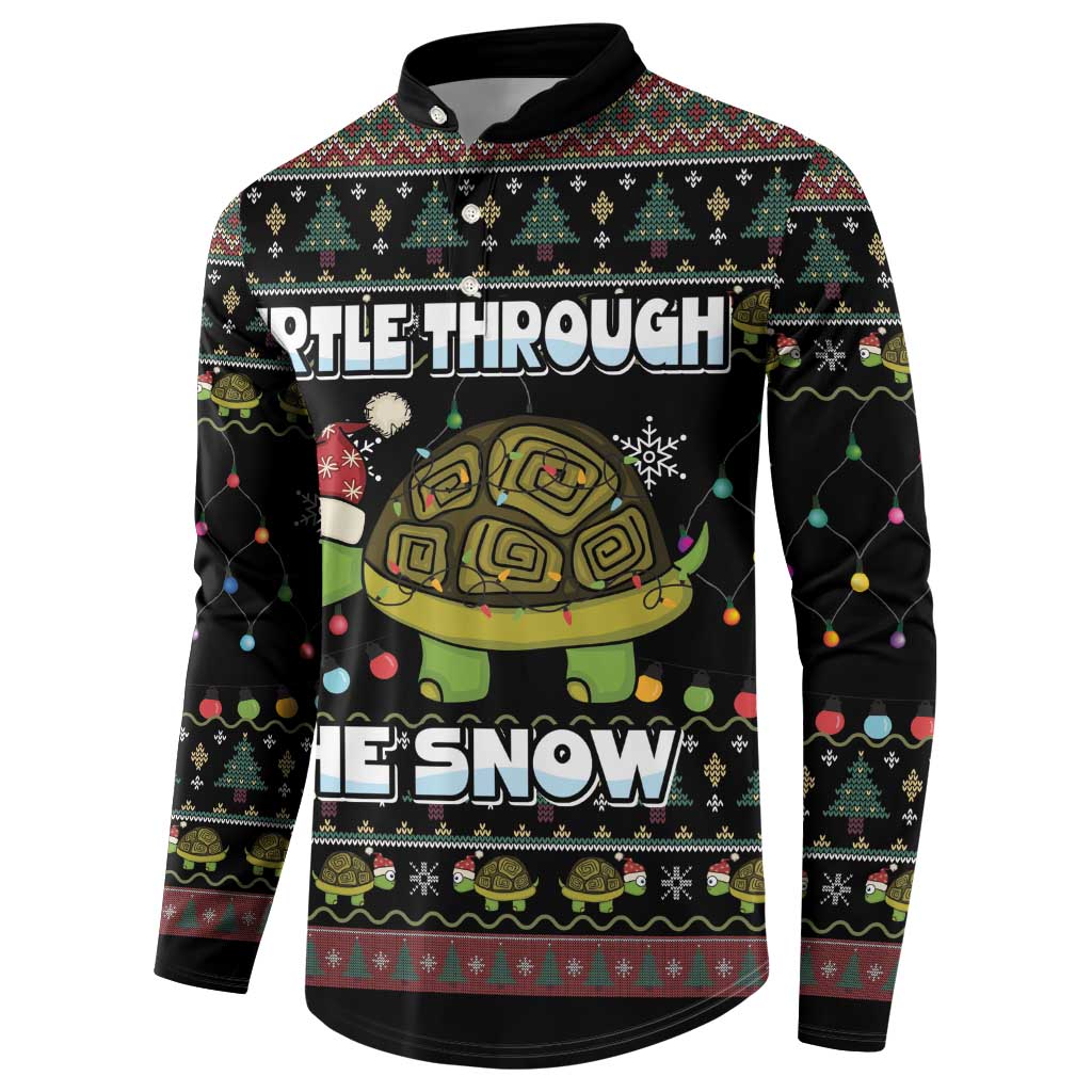 Turtle Through The Snow Christmas Button Sweatshirt - Wonder Print Shop