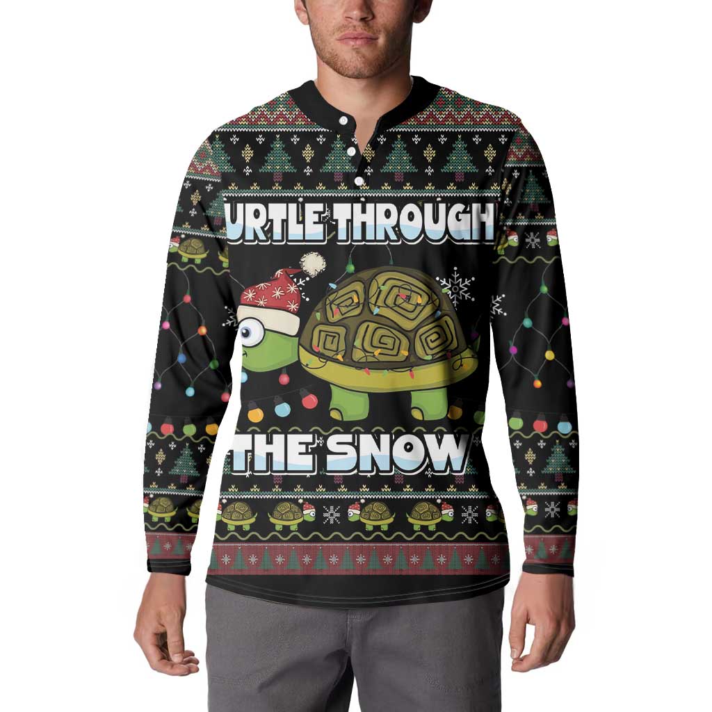 Turtle Through The Snow Christmas Button Sweatshirt - Wonder Print Shop