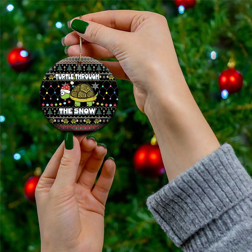 Turtle Through The Snow Christmas Ceramic Ornament - Wonder Print Shop