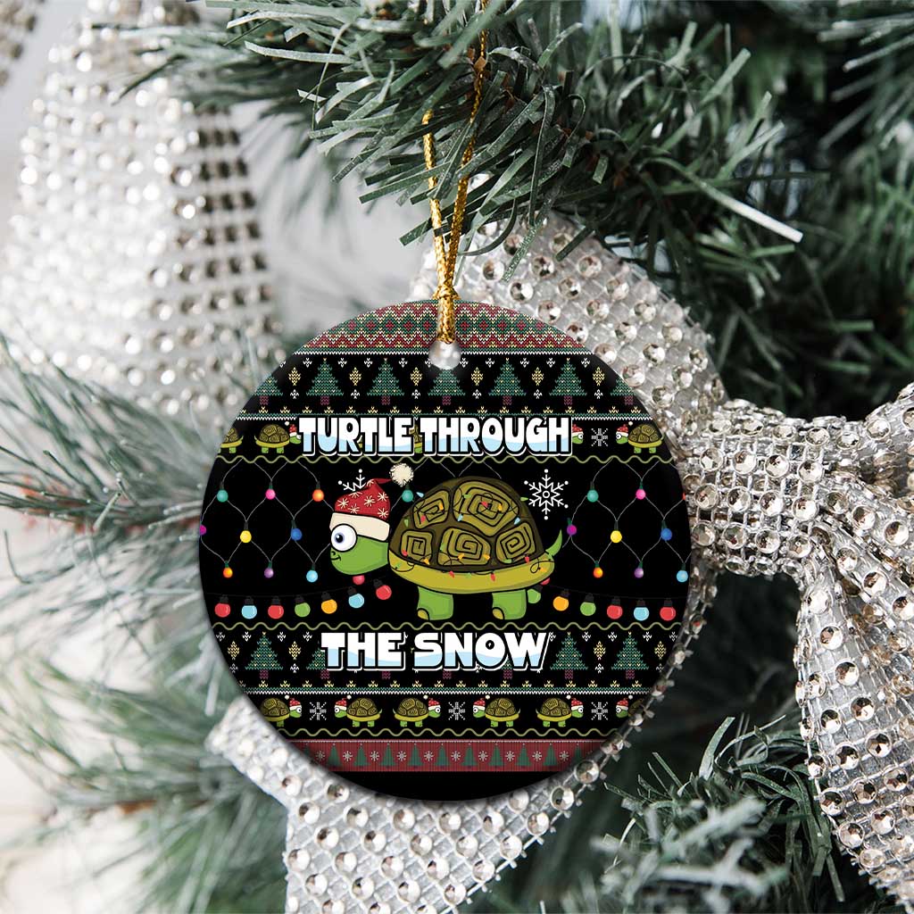 Turtle Through The Snow Christmas Ceramic Ornament - Wonder Print Shop
