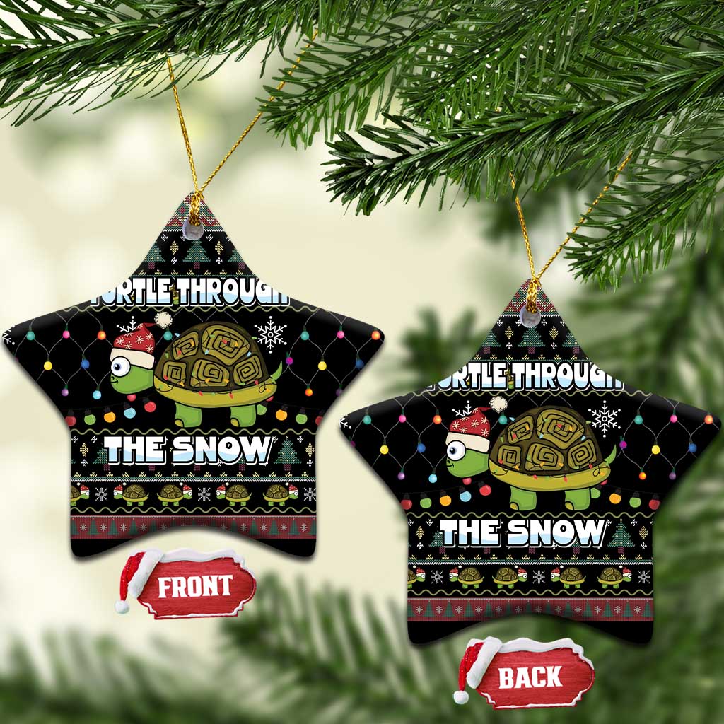 Turtle Through The Snow Christmas Ceramic Ornament - Wonder Print Shop