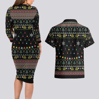 Turtle Through The Snow Christmas Couples Matching Long Sleeve Bodycon Dress and Hawaiian Shirt - Wonder Print Shop