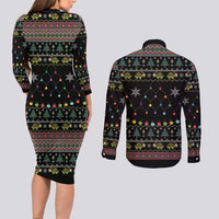 Turtle Through The Snow Christmas Couples Matching Long Sleeve Bodycon Dress and Long Sleeve Button Shirt - Wonder Print Shop
