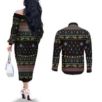 Turtle Through The Snow Christmas Couples Matching Off The Shoulder Long Sleeve Dress and Long Sleeve Button Shirt