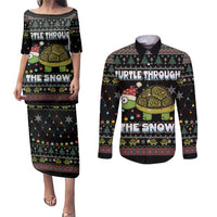 Turtle Through The Snow Christmas Couples Matching Puletasi and Long Sleeve Button Shirt - Wonder Print Shop