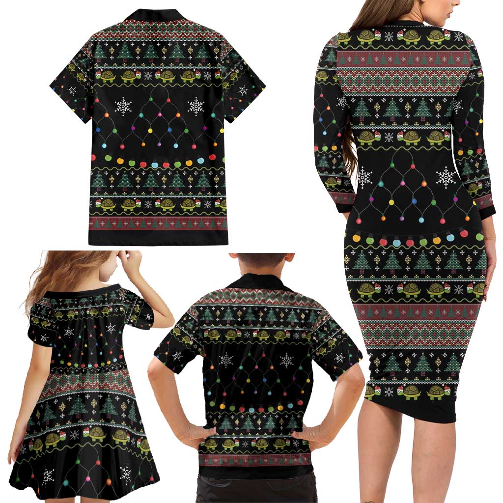 Turtle Through The Snow Christmas Family Matching Long Sleeve Bodycon Dress and Hawaiian Shirt - Wonder Print Shop
