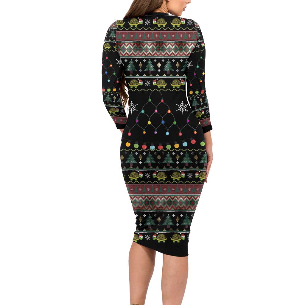 Turtle Through The Snow Christmas Family Matching Long Sleeve Bodycon Dress and Hawaiian Shirt - Wonder Print Shop