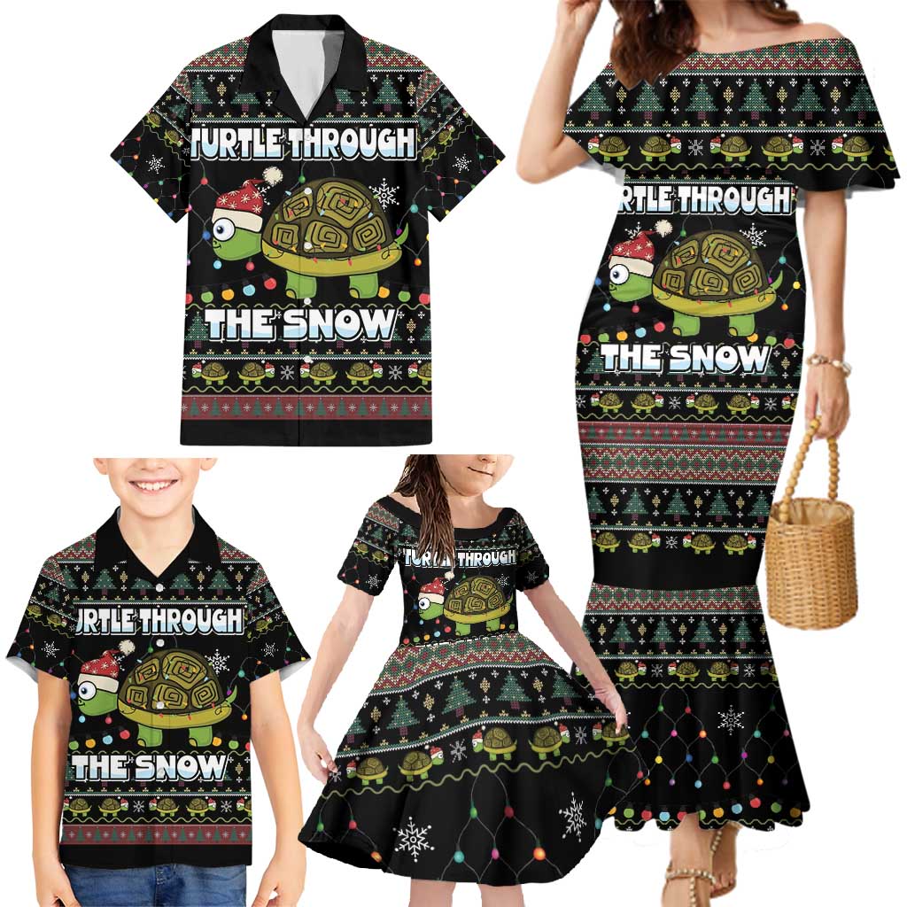 Turtle Through The Snow Christmas Family Matching Mermaid Dress and Hawaiian Shirt - Wonder Print Shop
