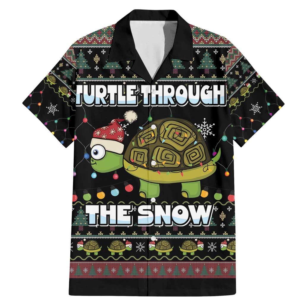Turtle Through The Snow Christmas Family Matching Mermaid Dress and Hawaiian Shirt - Wonder Print Shop