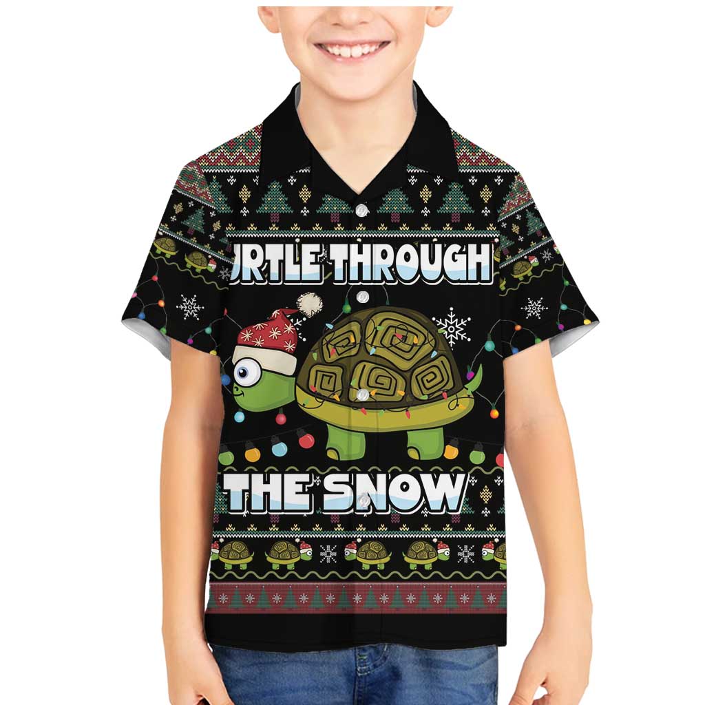 Turtle Through The Snow Christmas Family Matching Mermaid Dress and Hawaiian Shirt - Wonder Print Shop
