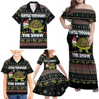 Turtle Through The Snow Christmas Family Matching Off Shoulder Maxi Dress and Hawaiian Shirt - Wonder Print Shop