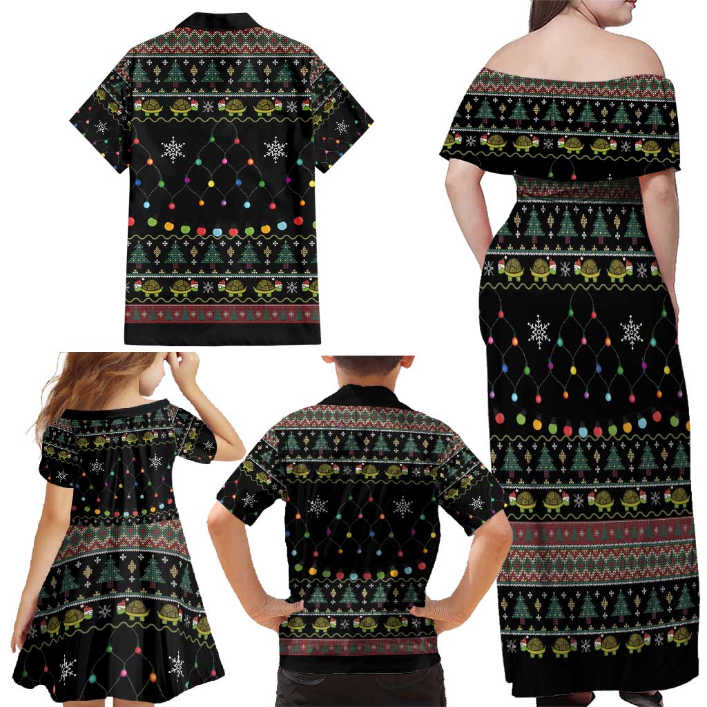 Turtle Through The Snow Christmas Family Matching Off Shoulder Maxi Dress and Hawaiian Shirt - Wonder Print Shop