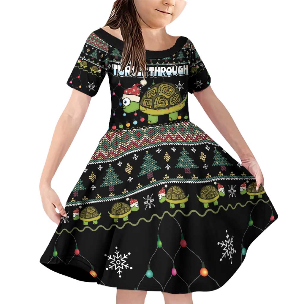 Turtle Through The Snow Christmas Family Matching Off Shoulder Short Dress and Hawaiian Shirt - Wonder Print Shop