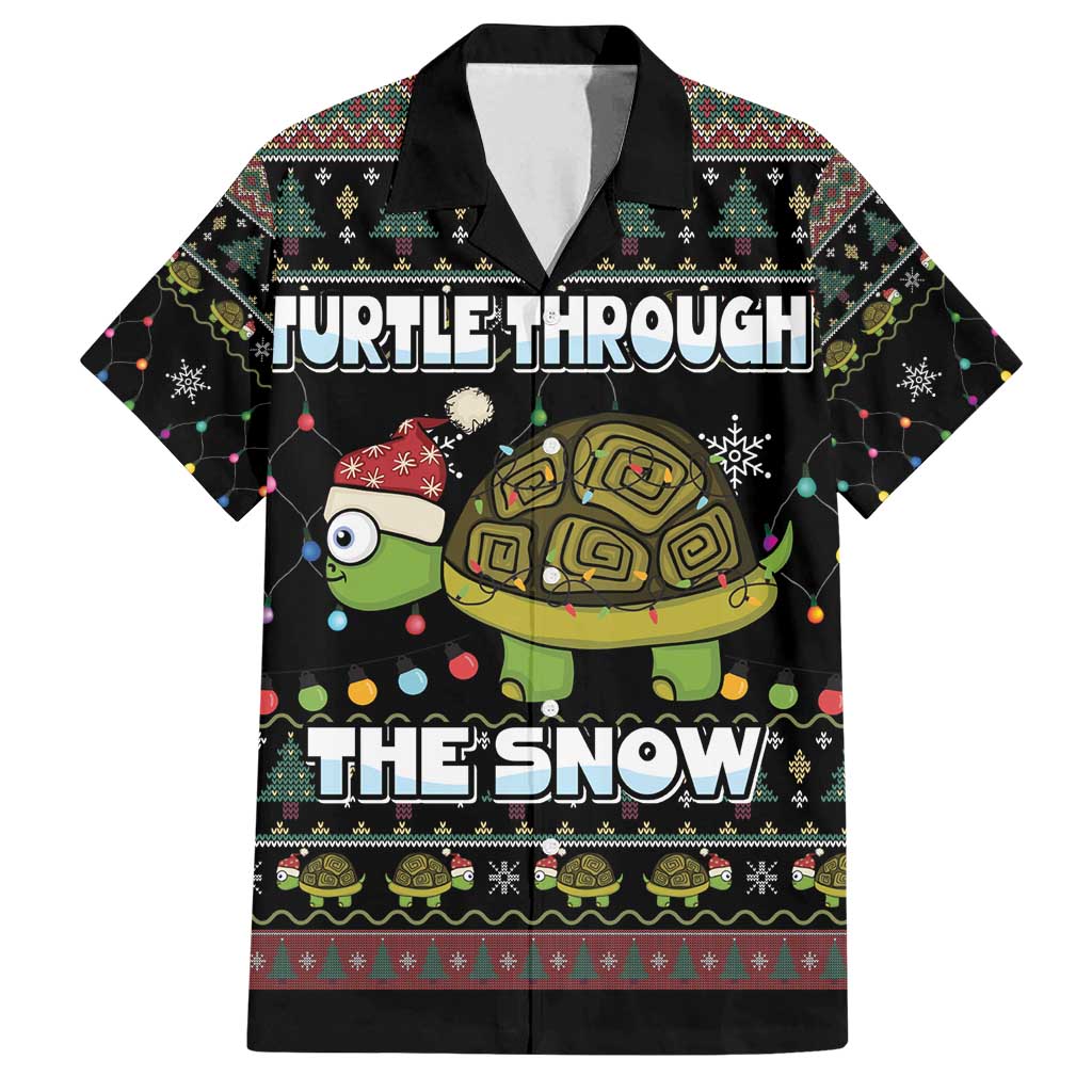 Turtle Through The Snow Christmas Family Matching Off Shoulder Short Dress and Hawaiian Shirt - Wonder Print Shop