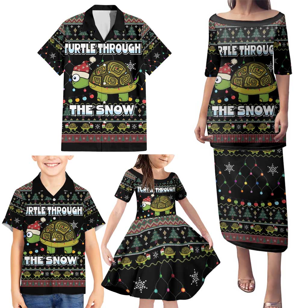 Turtle Through The Snow Christmas Family Matching Puletasi and Hawaiian Shirt - Wonder Print Shop