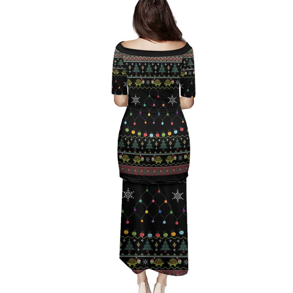 Turtle Through The Snow Christmas Family Matching Puletasi and Hawaiian Shirt - Wonder Print Shop