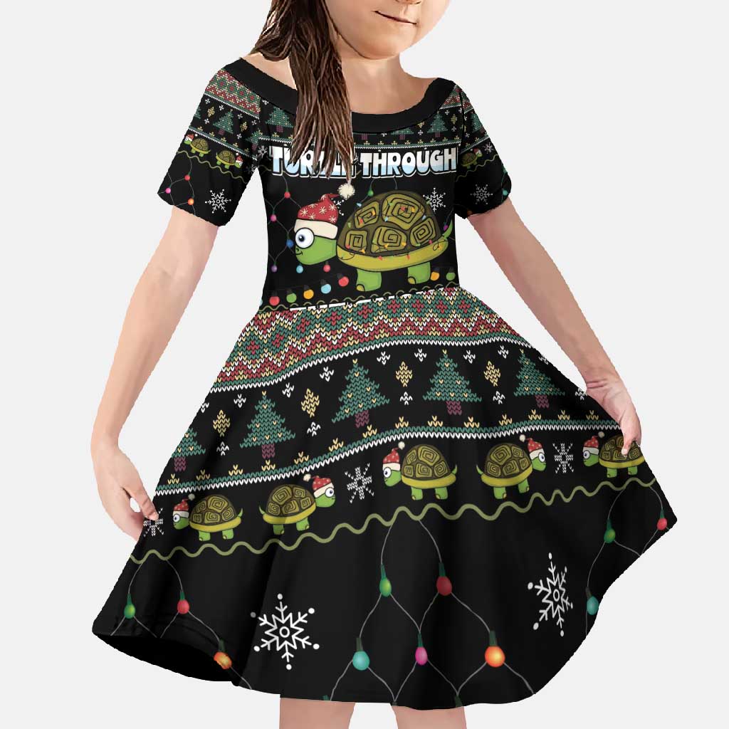 Turtle Through The Snow Christmas Family Matching Short Sleeve Bodycon Dress and Hawaiian Shirt - Wonder Print Shop