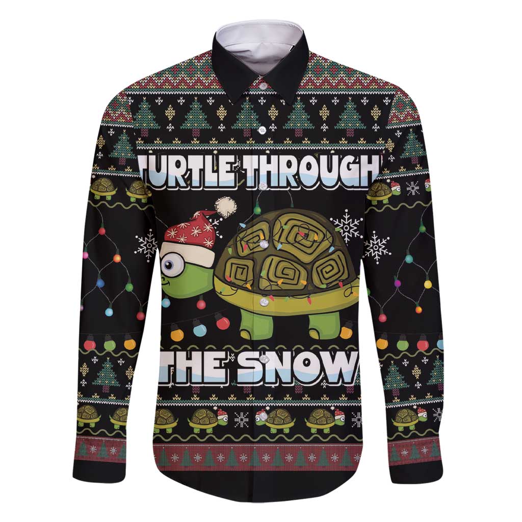Turtle Through The Snow Christmas Family Matching Short Sleeve Bodycon Dress and Hawaiian Shirt - Wonder Print Shop
