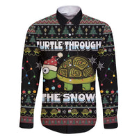 Turtle Through The Snow Christmas Family Matching Short Sleeve Bodycon Dress and Hawaiian Shirt - Wonder Print Shop