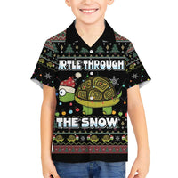 Turtle Through The Snow Christmas Family Matching Short Sleeve Bodycon Dress and Hawaiian Shirt - Wonder Print Shop