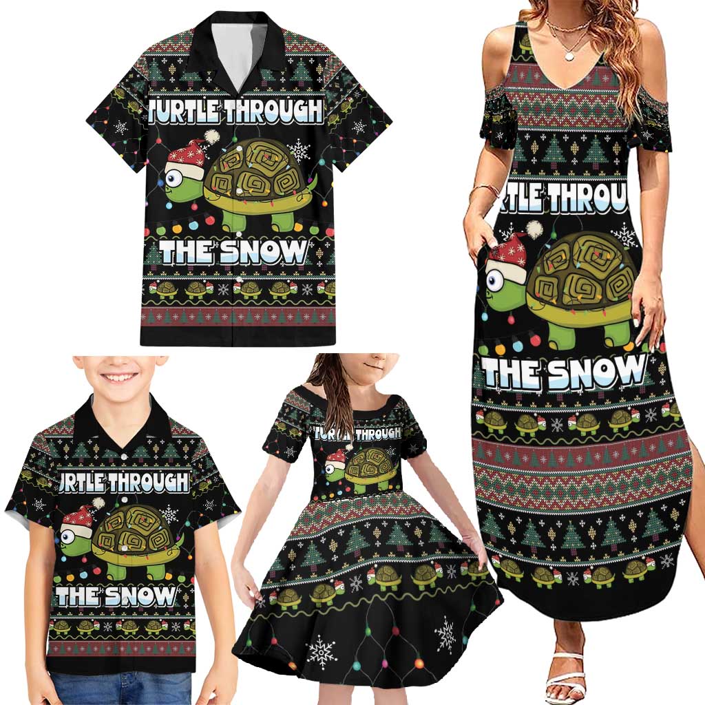 Turtle Through The Snow Christmas Family Matching Summer Maxi Dress and Hawaiian Shirt - Wonder Print Shop