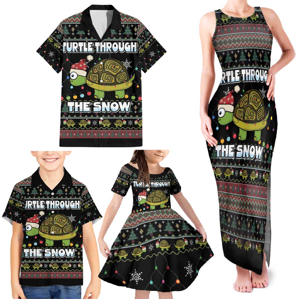 Turtle Through The Snow Christmas Family Matching Tank Maxi Dress and Hawaiian Shirt - Wonder Print Shop