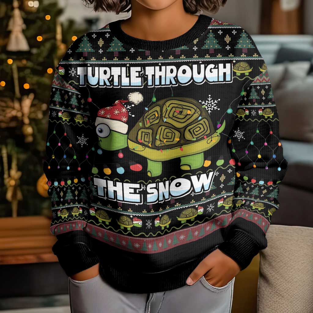 Turtle Through The Snow Christmas Kid Ugly Christmas Sweater - Wonder Print Shop