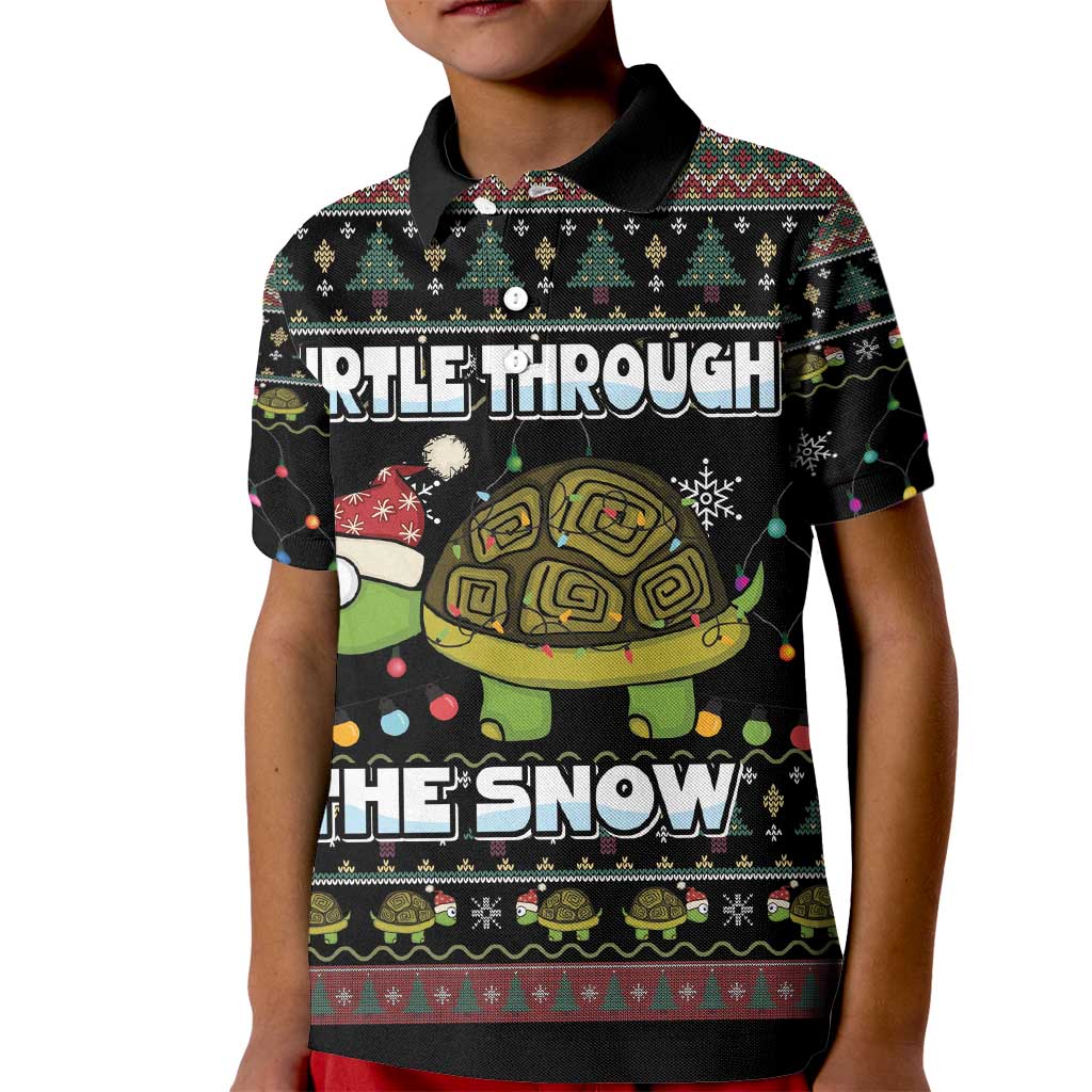 Turtle Through The Snow Christmas Kid Polo Shirt - Wonder Print Shop