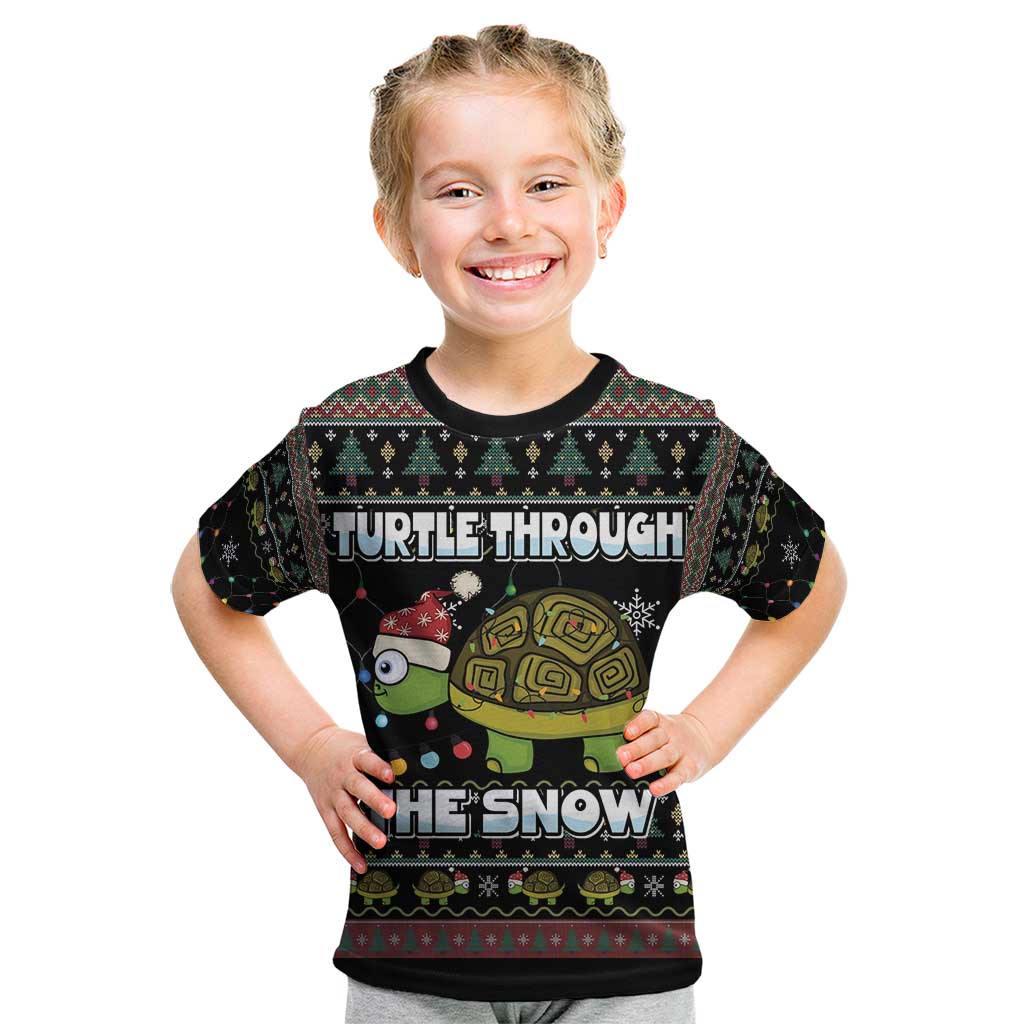 Turtle Through The Snow Christmas Kid T Shirt - Wonder Print Shop