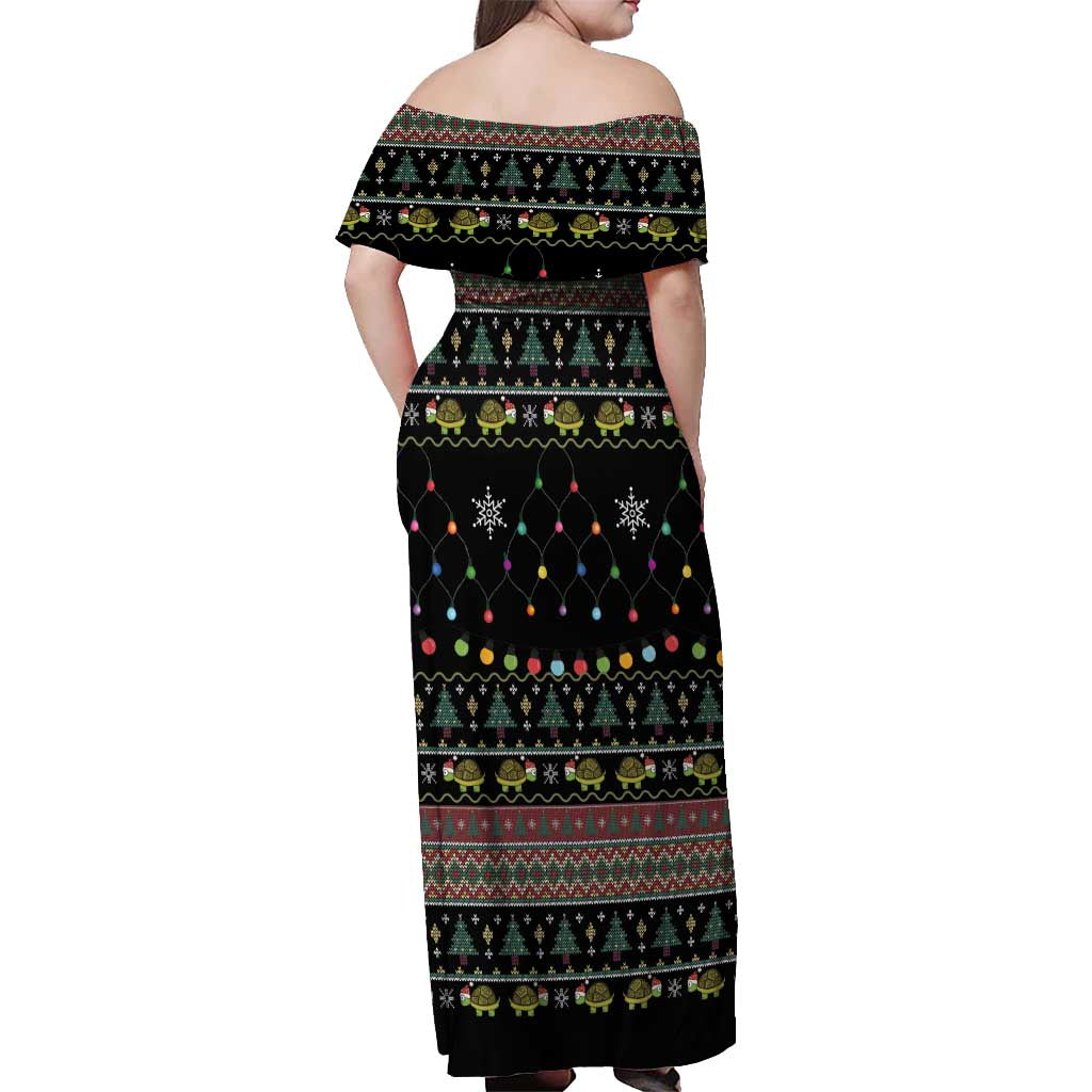 Turtle Through The Snow Christmas Off Shoulder Maxi Dress - Wonder Print Shop