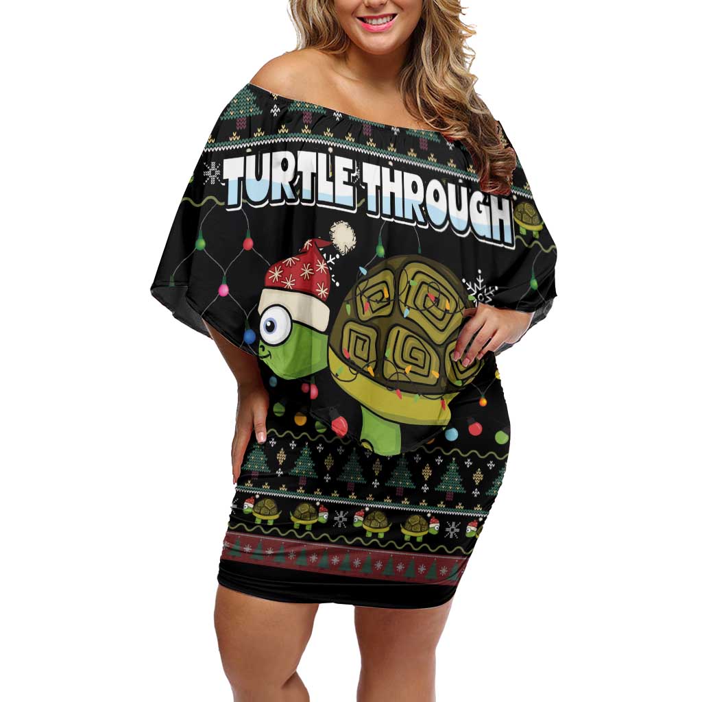 Turtle Through The Snow Christmas Off Shoulder Short Dress - Wonder Print Shop