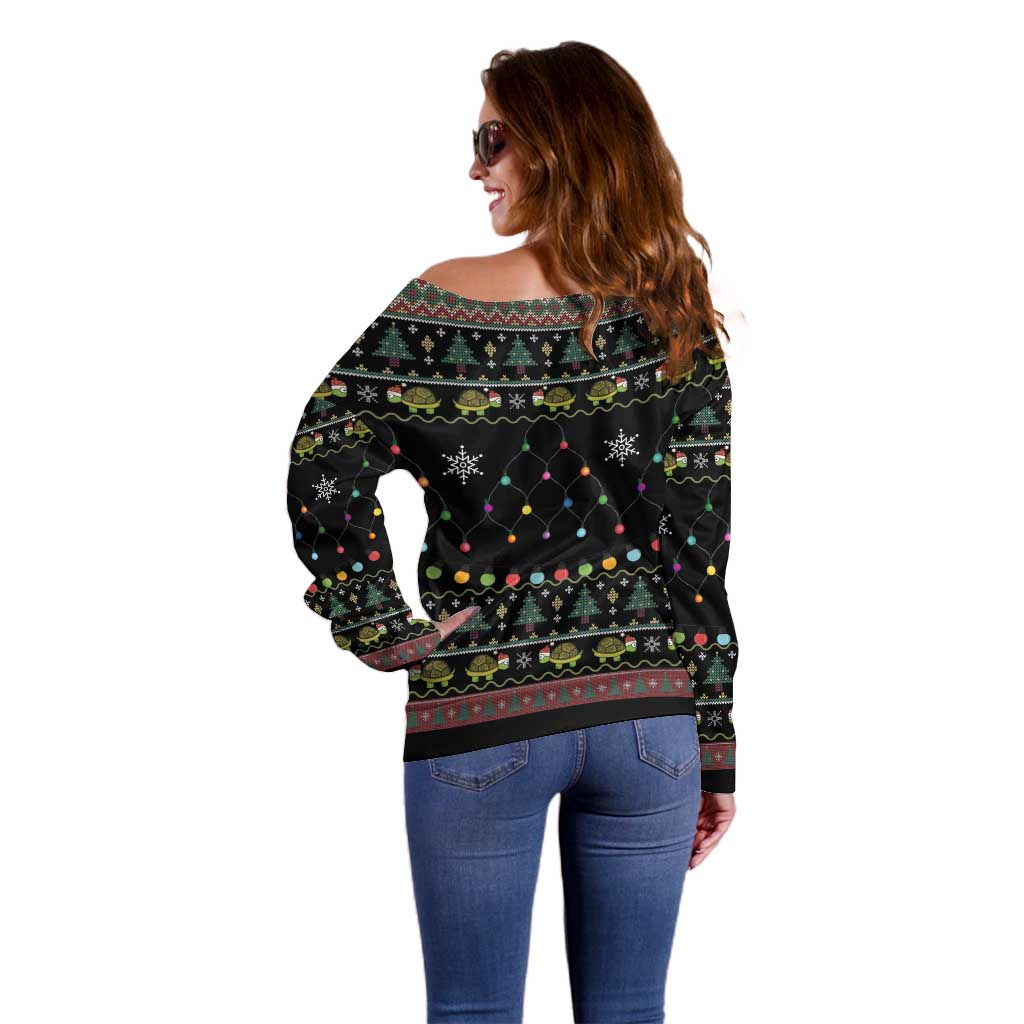 Turtle Through The Snow Christmas Off Shoulder Sweater - Wonder Print Shop
