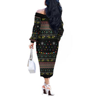 Turtle Through The Snow Christmas Off The Shoulder Long Sleeve Dress - Wonder Print Shop