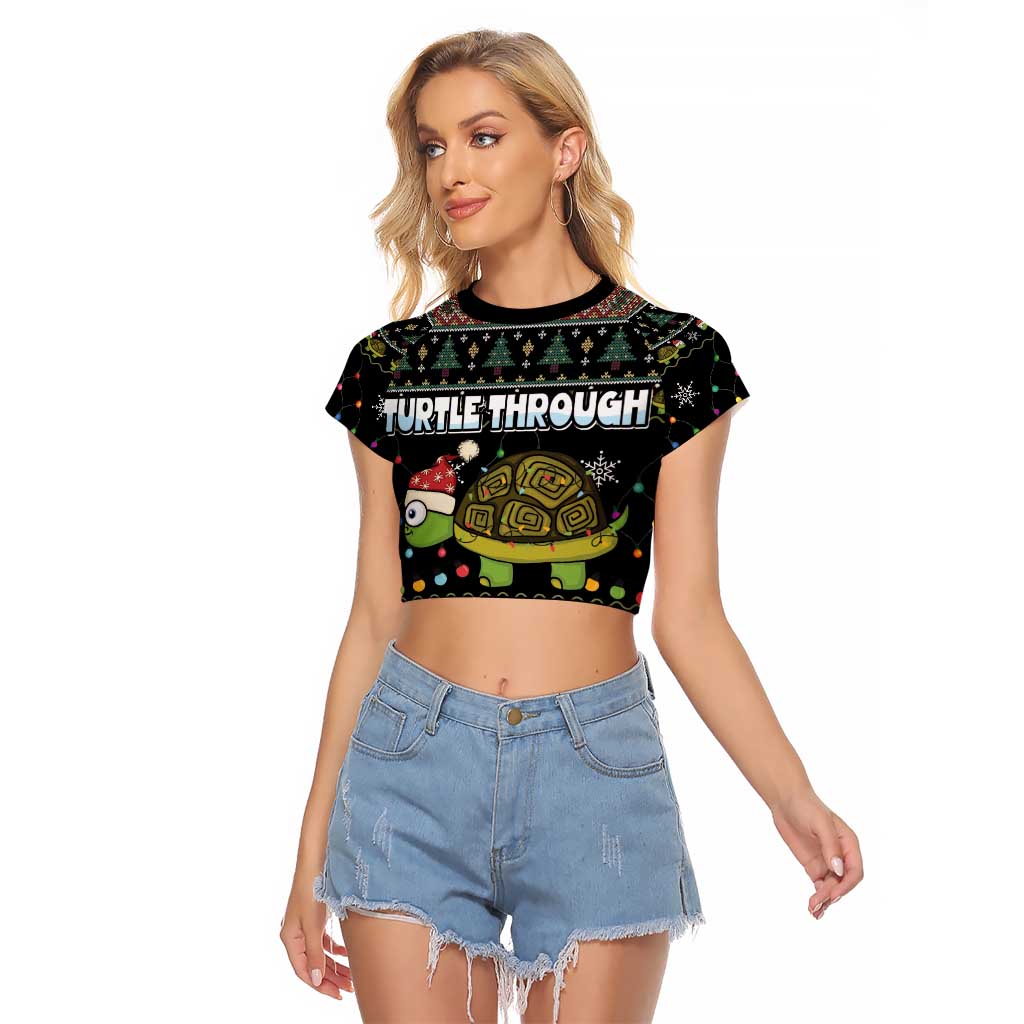 Turtle Through The Snow Christmas Raglan Cropped T Shirt - Wonder Print Shop