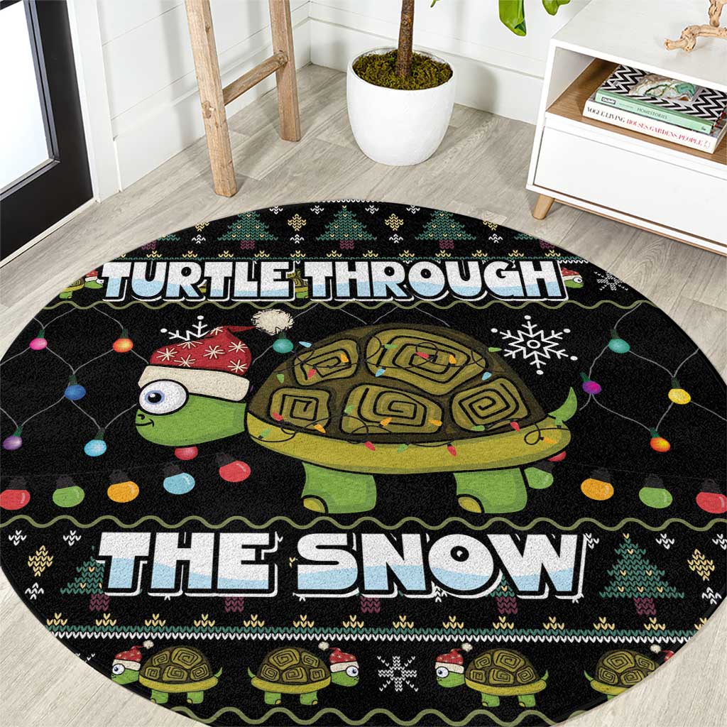 Turtle Through The Snow Christmas Round Carpet