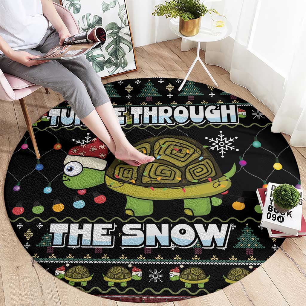 Turtle Through The Snow Christmas Round Carpet
