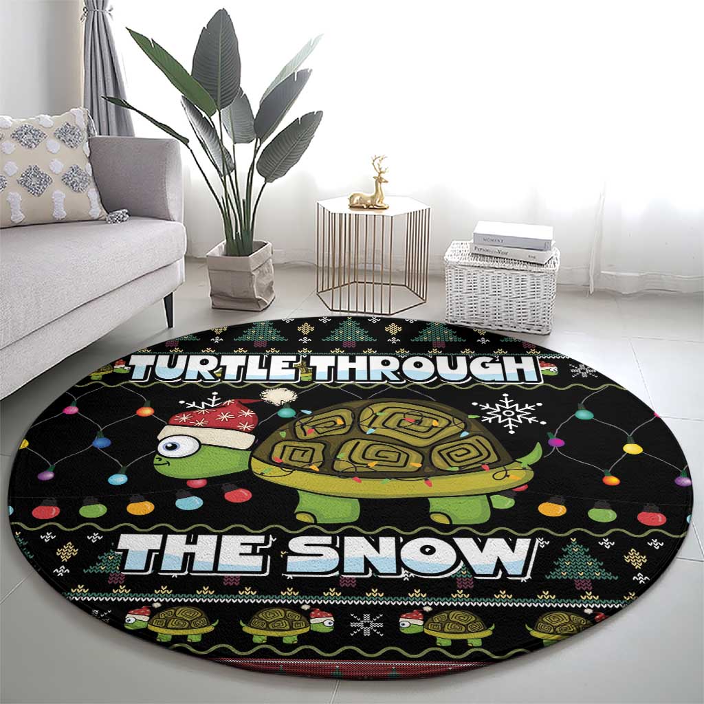 Turtle Through The Snow Christmas Round Carpet