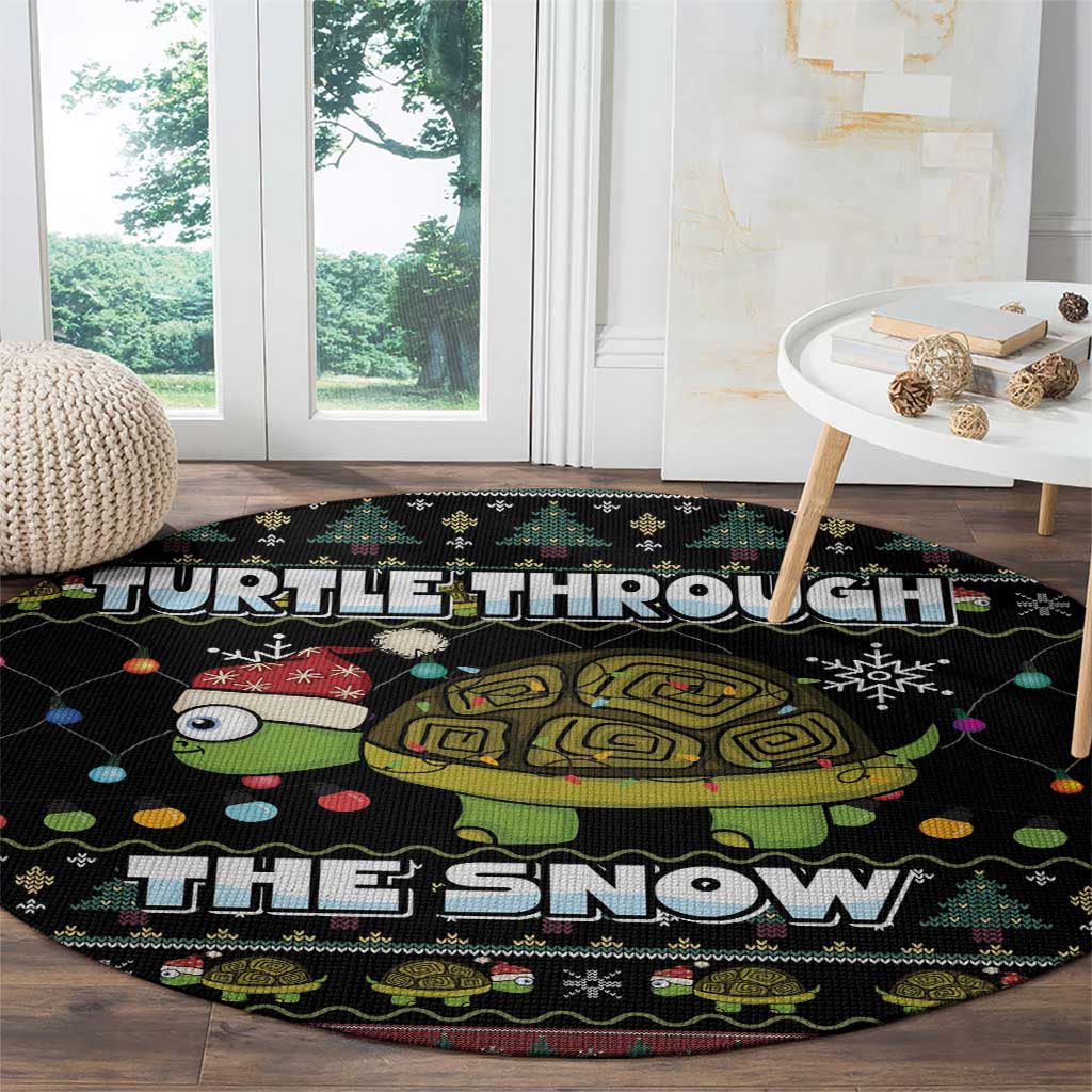 Turtle Through The Snow Christmas Round Carpet