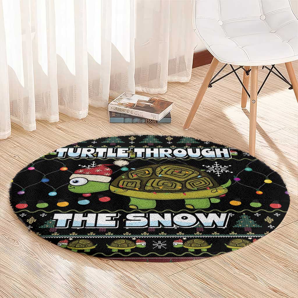 Turtle Through The Snow Christmas Round Carpet