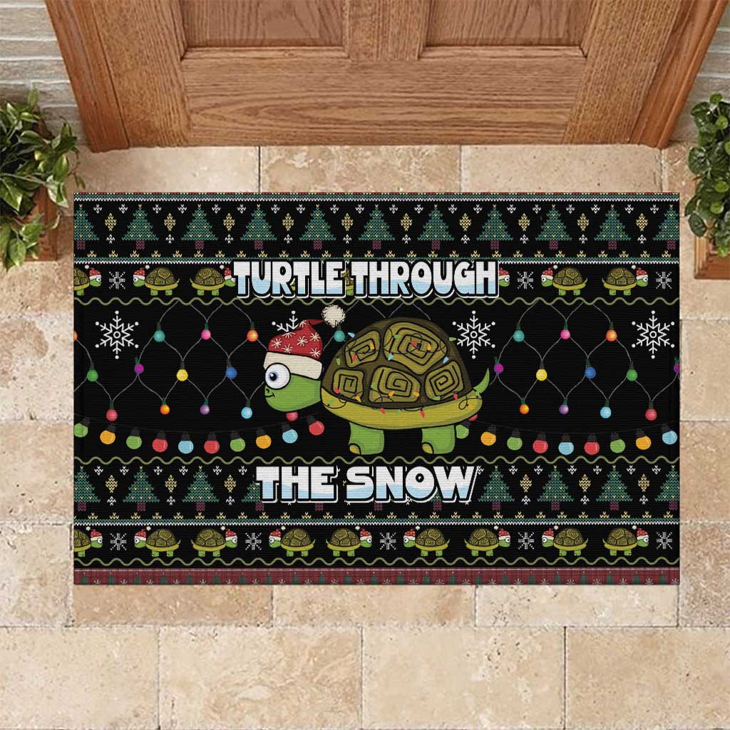 Turtle Through The Snow Christmas Rubber Doormat - Wonder Print Shop