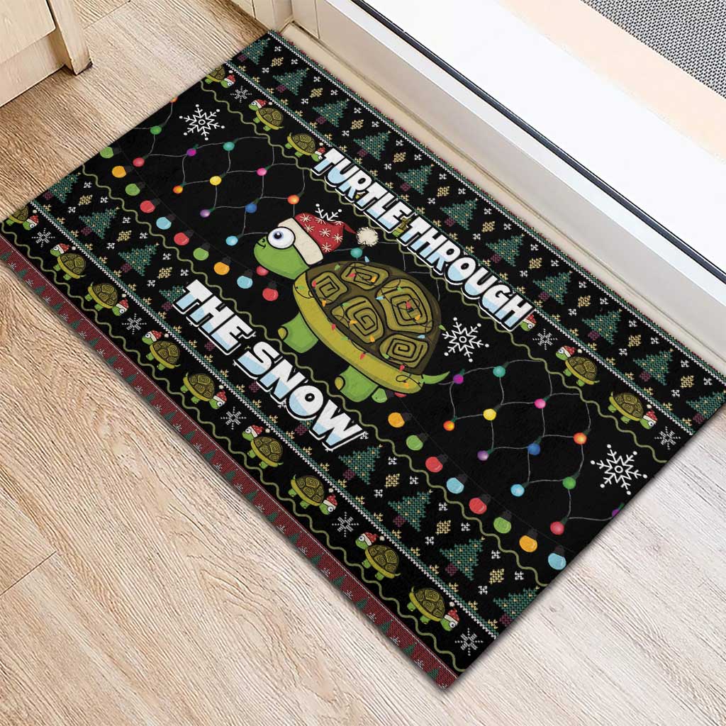 Turtle Through The Snow Christmas Rubber Doormat - Wonder Print Shop