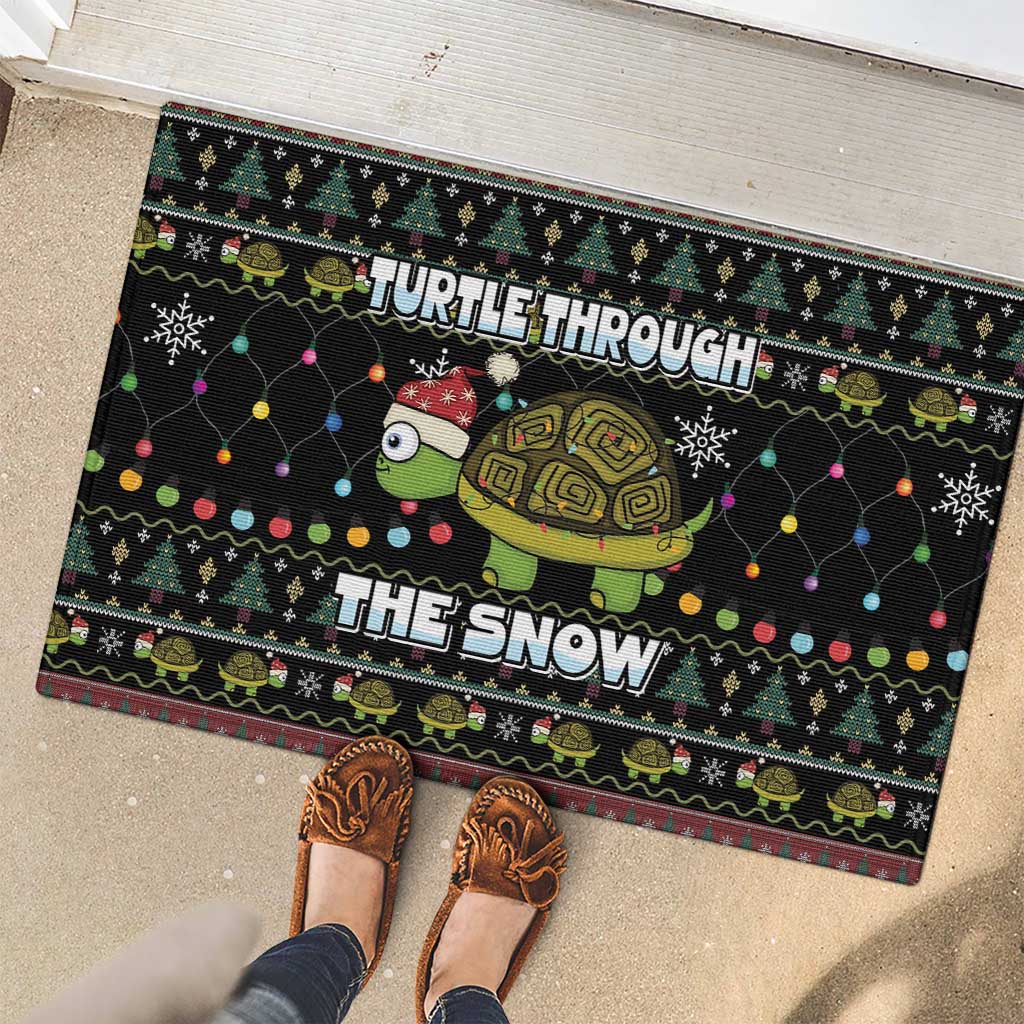 Turtle Through The Snow Christmas Rubber Doormat - Wonder Print Shop