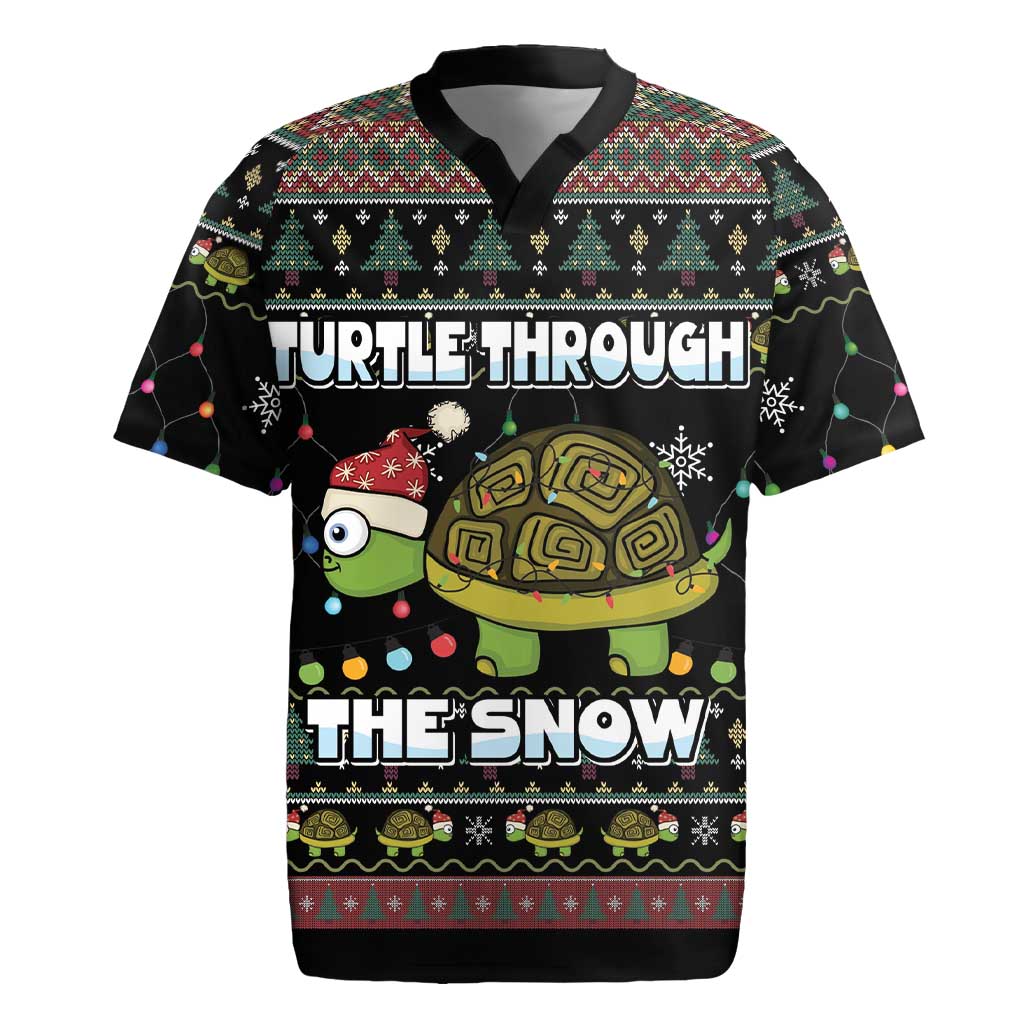 Turtle Through The Snow Christmas Rugby Jersey - Wonder Print Shop