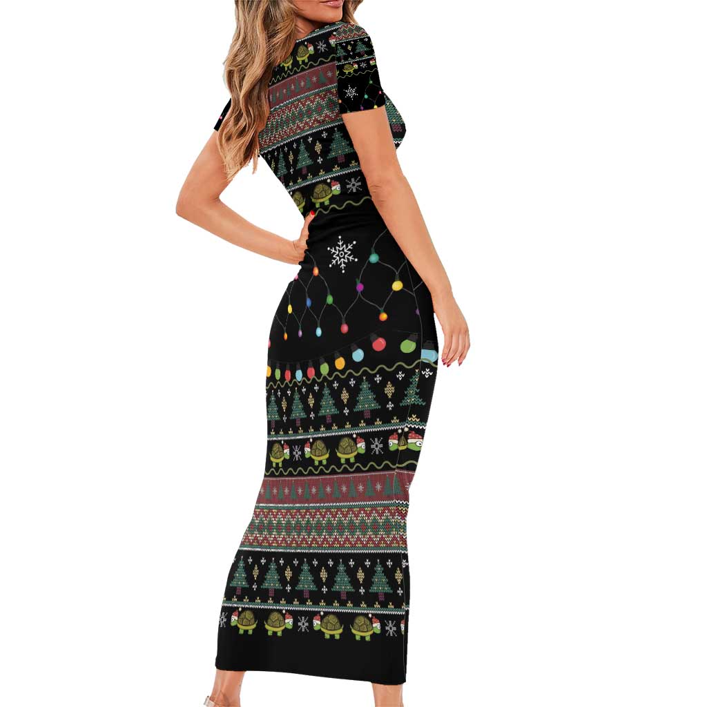 Turtle Through The Snow Christmas Short Sleeve Bodycon Dress - Wonder Print Shop