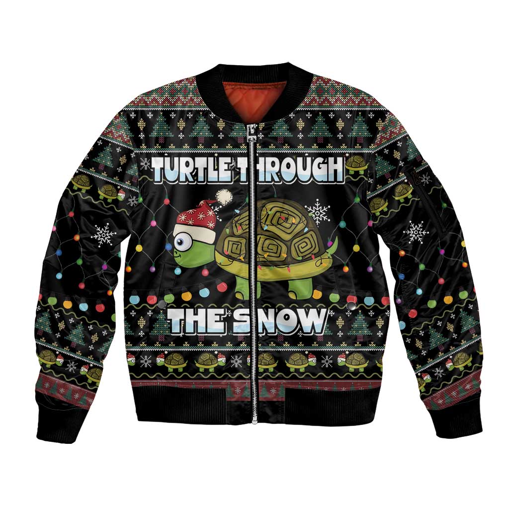 Turtle Through The Snow Christmas Sleeve Zip Bomber Jacket - Wonder Print Shop