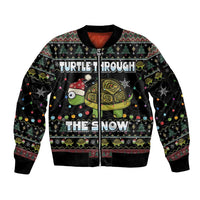 Turtle Through The Snow Christmas Sleeve Zip Bomber Jacket - Wonder Print Shop