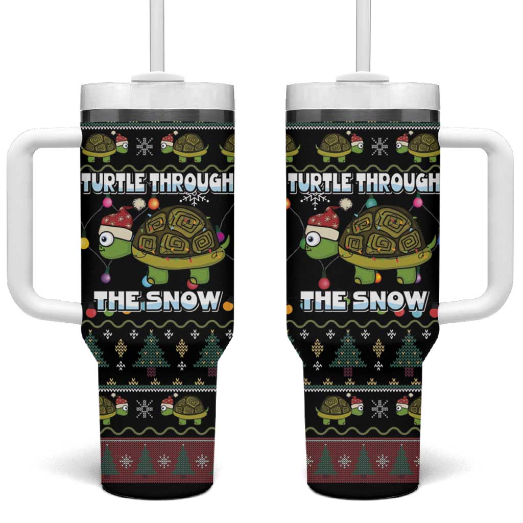 Turtle Through The Snow Christmas Tumbler With Handle - Wonder Print Shop