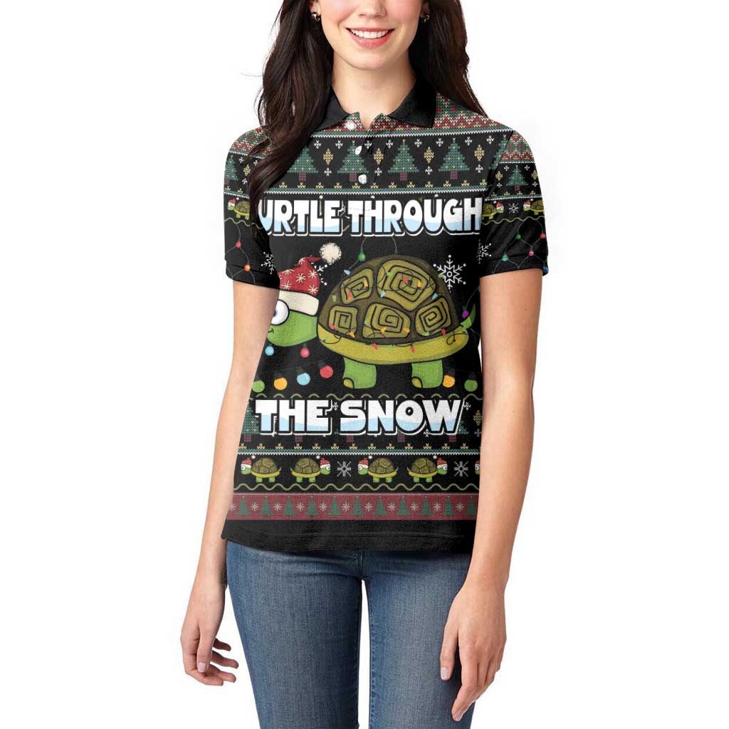Turtle Through The Snow Christmas Women Polo Shirt - Wonder Print Shop